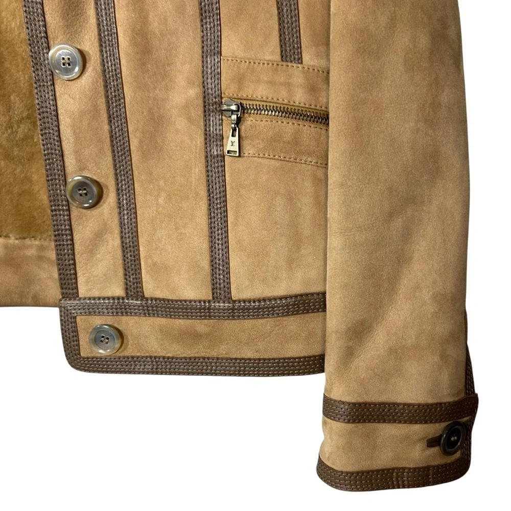 Louis Vuitton Shearling Suede Mouton Jacket Lamb Fur IT 36